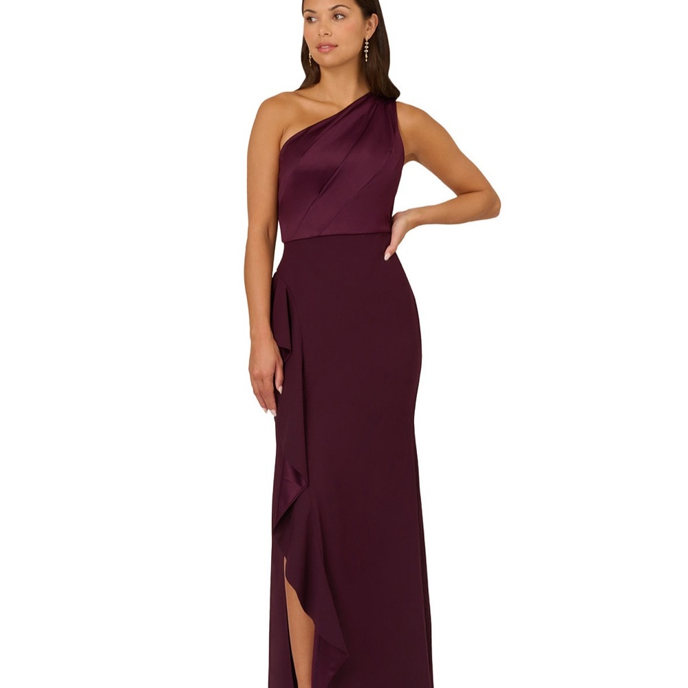 Adrianna Papell burgundy one Shoulder Dress